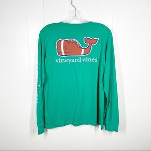 Vineyard Vines Football Whale Long Sleeve Green Tee Medium